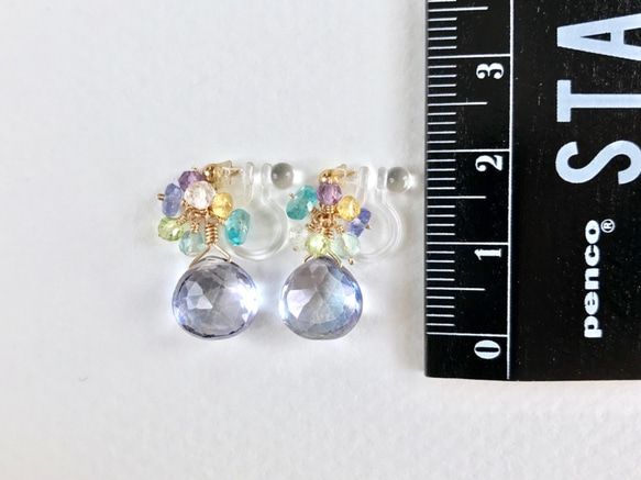 K14GF Coated crystal Clip Earrings 第4張的照片