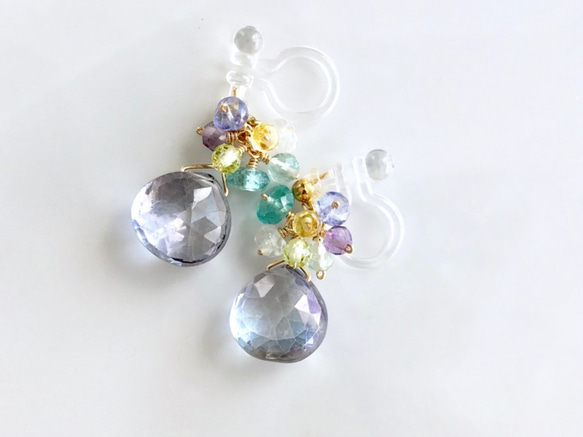 K14GF Coated crystal Clip Earrings 第7張的照片