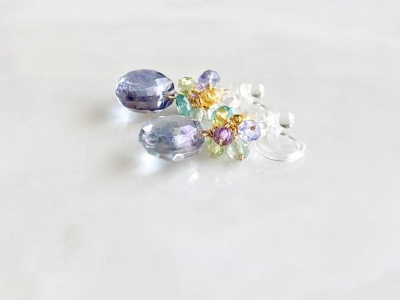 K14GF Coated crystal Clip Earrings 第9張的照片