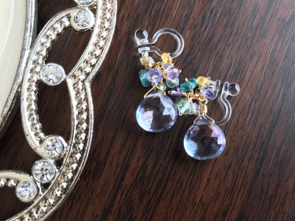 K14GF Coated crystal Clip Earrings 第10張的照片