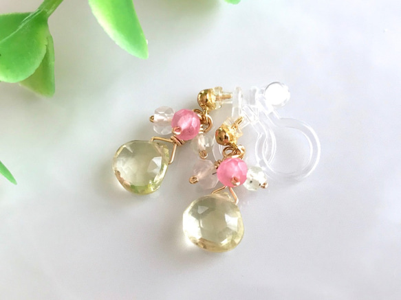 K14GF Lemon Quartz Clip Earrings 第1張的照片