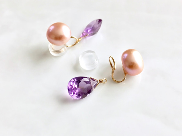 14公斤10毫米淡水珍珠和紫水晶耳環 第2張的照片