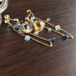 14公斤黃水晶和藍色天然石耳環 第2張的照片