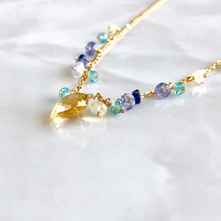 K14GF Citrine and blue gemstone necklace 第3張的照片