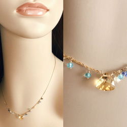 K14GF Citrine and blue gemstone necklace 第5張的照片