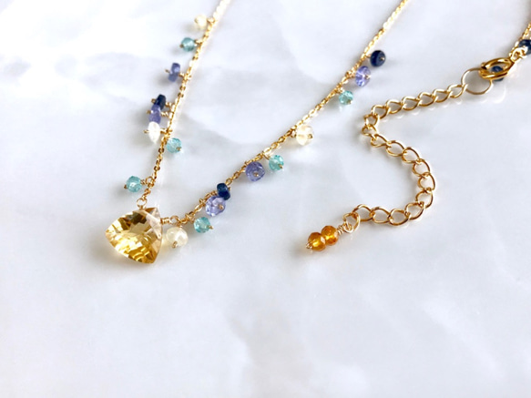 K14GF Citrine and blue gemstone necklace 第6張的照片