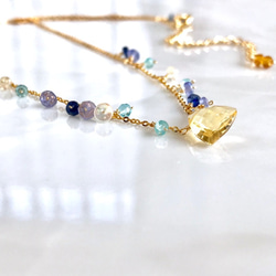 K14GF Citrine and blue gemstone necklace 第8張的照片