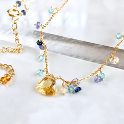 K14GF Citrine and blue gemstone necklace 第9張的照片