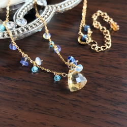 K14GF Citrine and blue gemstone necklace 第10張的照片