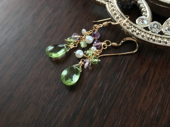 K14GF Peridot and Fluorite Earrings 第2張的照片