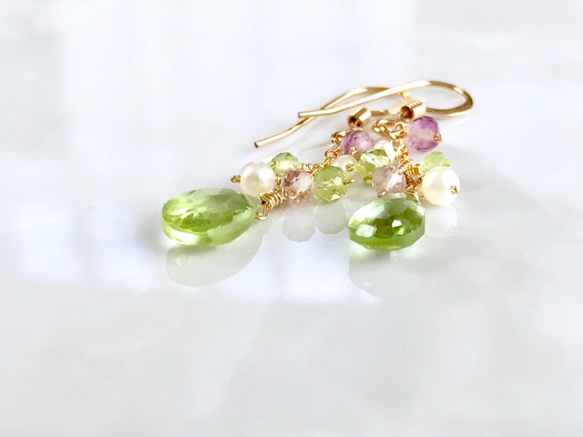 K14GF Peridot and Fluorite Earrings 第3張的照片