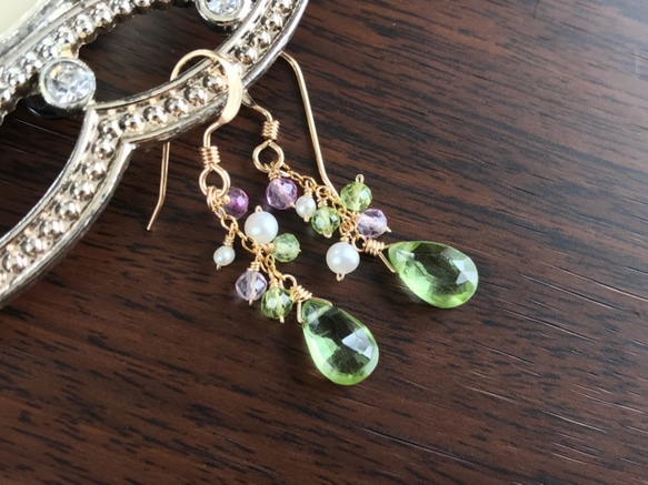 K14GF Peridot and Fluorite Earrings 第8張的照片