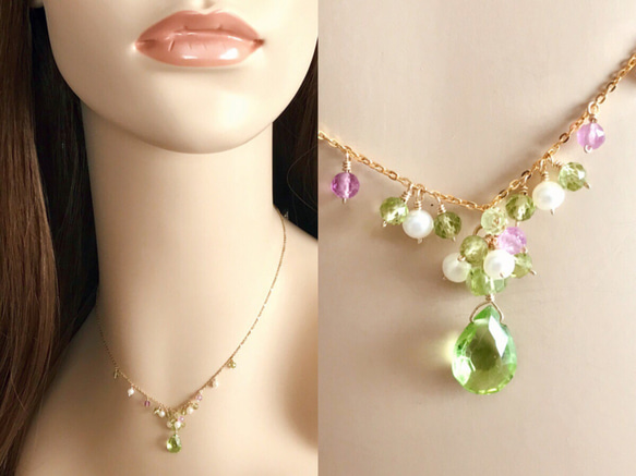 K14GF It Peridot and Fuorite Necklace 第5張的照片