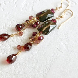 K14GF Smoky quartz and garnet earrings 第7張的照片