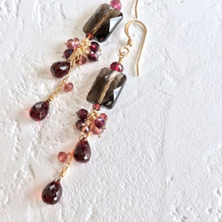 K14GF Smoky quartz and garnet earrings 第10張的照片