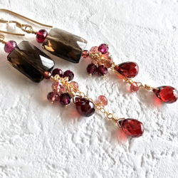 K14GF Smoky quartz and garnet earrings 第8張的照片