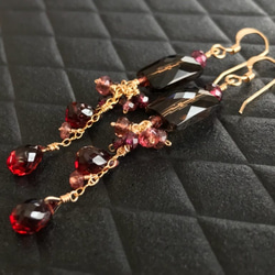 K14GF Smoky quartz and garnet earrings 第9張的照片