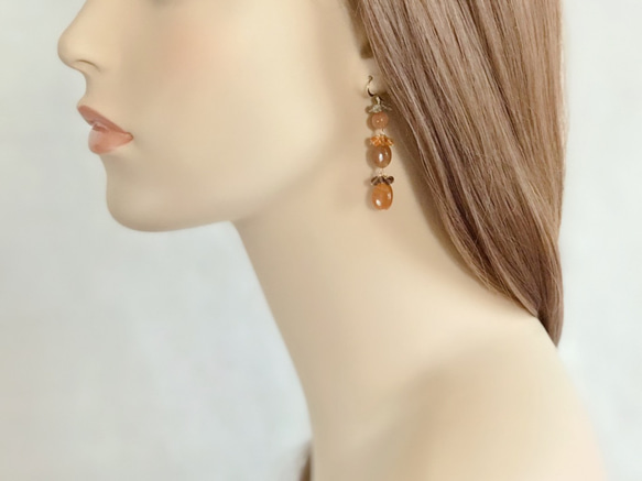 K14GF Brown Moonstone Earrings 第5張的照片