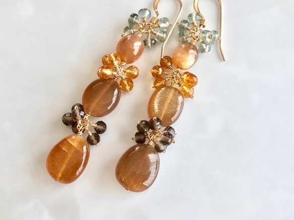 K14GF Brown Moonstone Earrings 第7張的照片