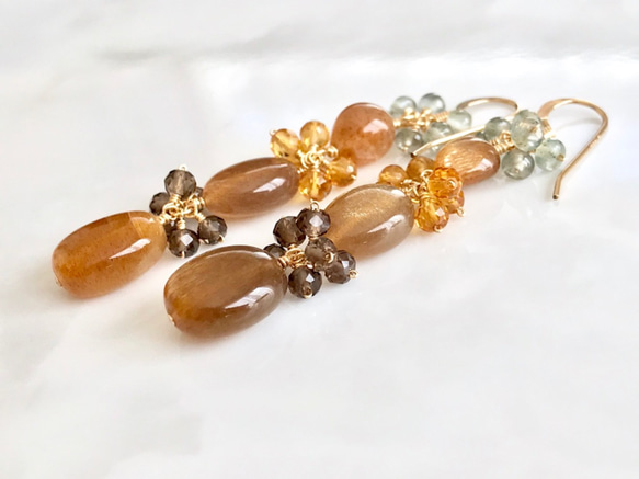 K14GF Brown Moonstone Earrings 第9張的照片