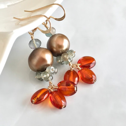 K14GF Brown pearl and amber earrings 第10張的照片