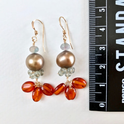 K14GF Brown pearl and amber earrings 第4張的照片