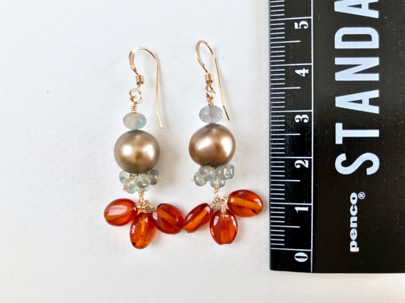 K14GF Brown pearl and amber earrings 第4張的照片