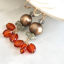 K14GF Brown pearl and amber earrings 第7張的照片