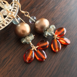 K14GF Brown pearl and amber earrings 第8張的照片