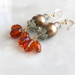 K14GF Brown pearl and amber earrings 第9張的照片