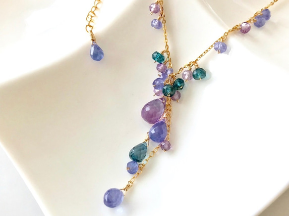 14kgf タンザナイトとロンドンブルートパーズ ネックレス Cassiopeia