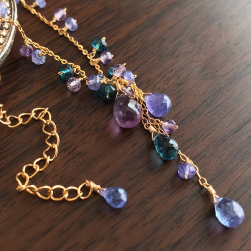 14kgf タンザナイトとロンドンブルートパーズ ネックレス Cassiopeia