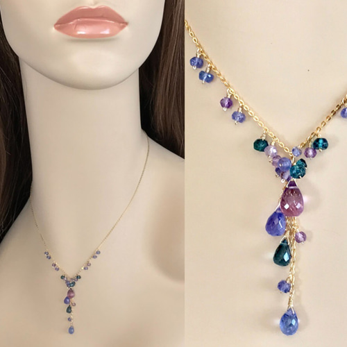 14kgf タンザナイトとロンドンブルートパーズ ネックレス Cassiopeia