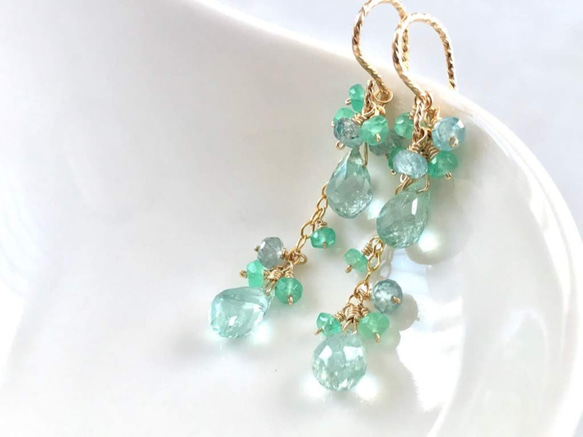 K14GF Mint green Tourmaline and emerald earrings 第10張的照片