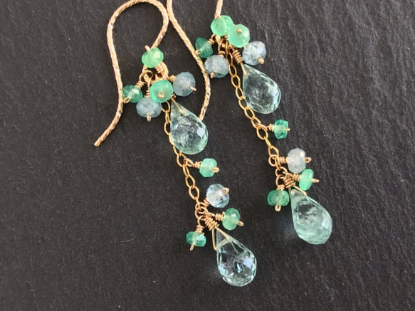 K14GF Mint green Tourmaline and emerald earrings 第2張的照片