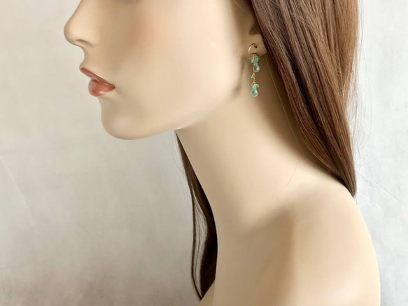 K14GF Mint green Tourmaline and emerald earrings 第5張的照片