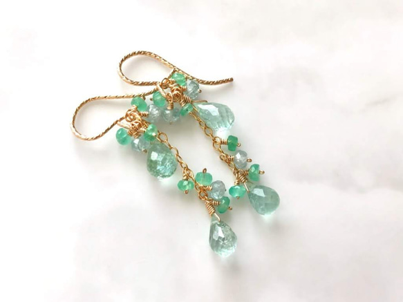 K14GF Mint green Tourmaline and emerald earrings 第7張的照片