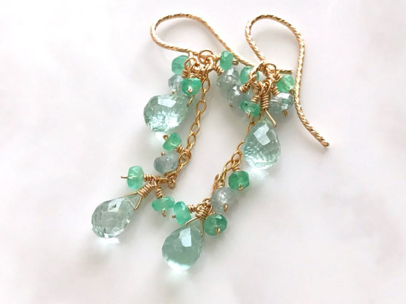 K14GF Mint green Tourmaline and emerald earrings 第8張的照片