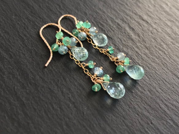 K14GF Mint green Tourmaline and emerald earrings 第9張的照片