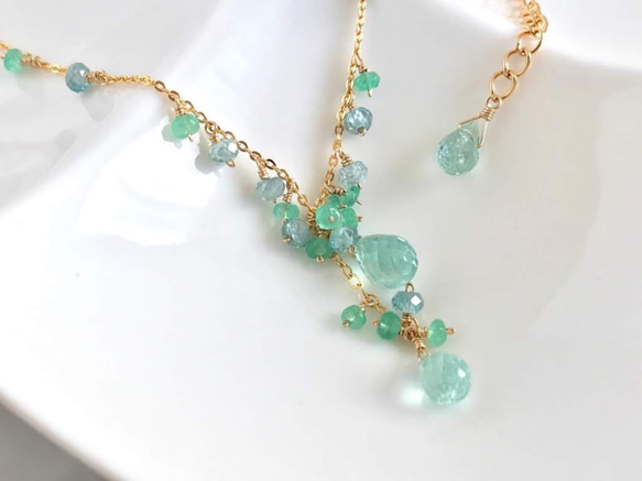 K14GF Mint Green Tourmaline and Emerald Necklace 第1張的照片