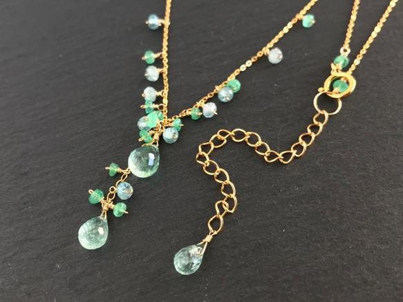 K14GF Mint Green Tourmaline and Emerald Necklace 第2張的照片