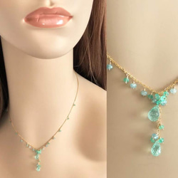 K14GF Mint Green Tourmaline and Emerald Necklace 第5張的照片