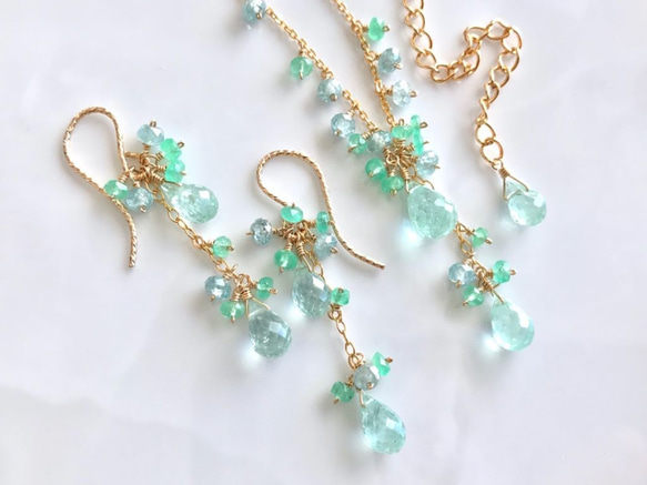 K14GF Mint Green Tourmaline and Emerald Necklace 第6張的照片