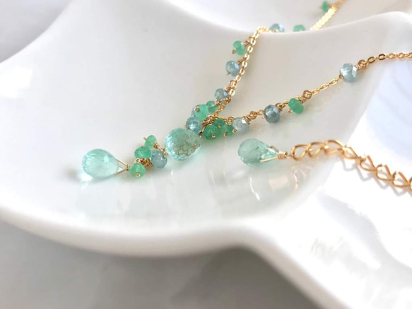 K14GF Mint Green Tourmaline and Emerald Necklace 第7張的照片