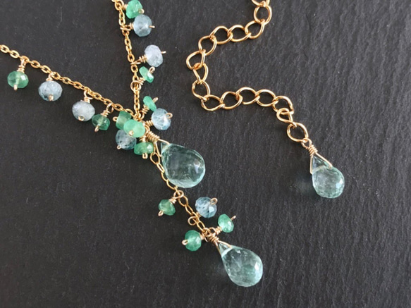 K14GF Mint Green Tourmaline and Emerald Necklace 第8張的照片