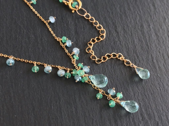 K14GF Mint Green Tourmaline and Emerald Necklace 第10張的照片