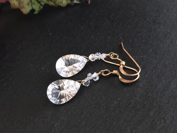 K14GF Crystal and Herkimer Diamond Earrings 第3張的照片