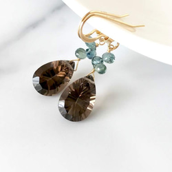 K14GF Smoky quartz and sapphire earrings. 第1張的照片