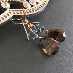 K14GF Smoky quartz and sapphire earrings. 第2張的照片