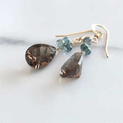 K14GF Smoky quartz and sapphire earrings. 第3張的照片